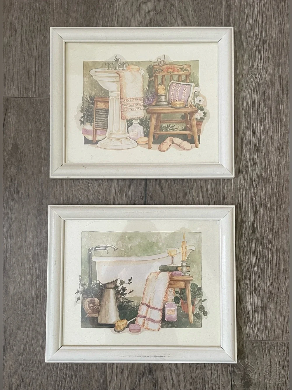 Vintage Bathroom Watercolor Paintings Prints By Diane Knott Set Of 2 Framed